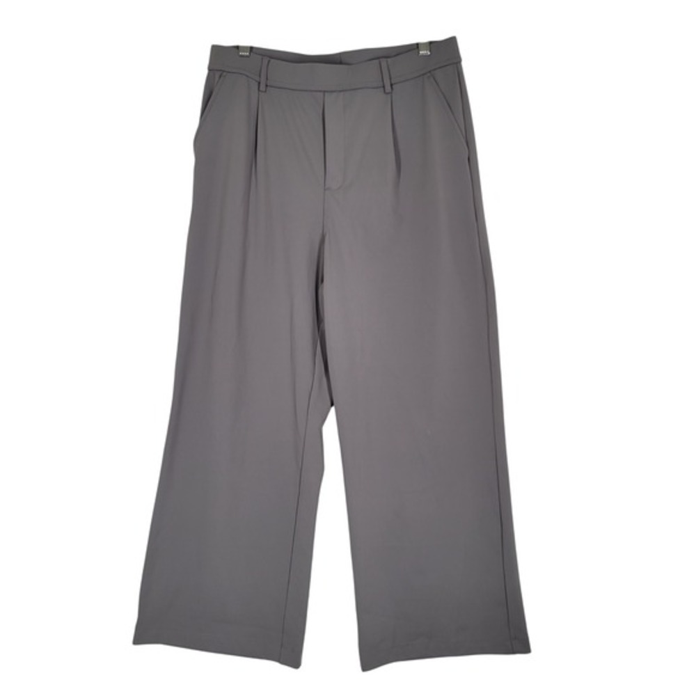 Halara Grey High Waisted Wide Leg Pleated Dress Pants Large‎ Petite NWT Pull on